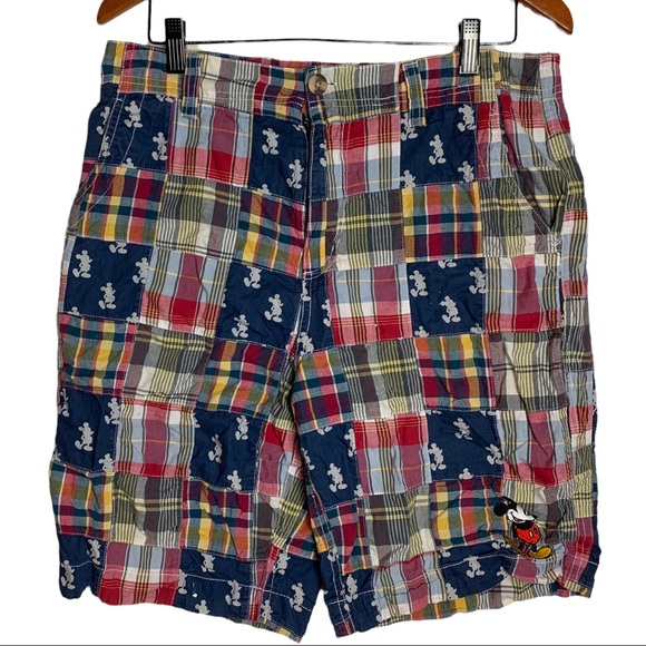 Disney Parks Plaid Patchwork Mickey Shorts Size Men’s Waist 34